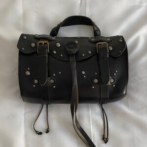 Polo Ralph Lauren Black Leather Satchel with Silver Accents